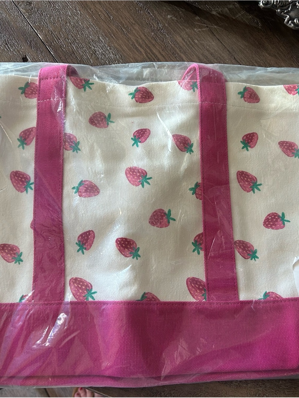 J.Crew Pink Strawberry Print Canvas Tote Bag